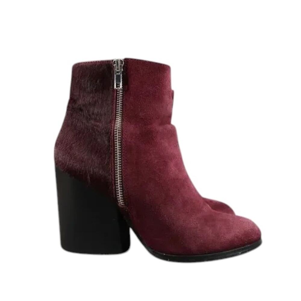 Steve Madden Shoes Womens 7 Booties Leather Cow Hair Fur Tstudio Block Heel Zip